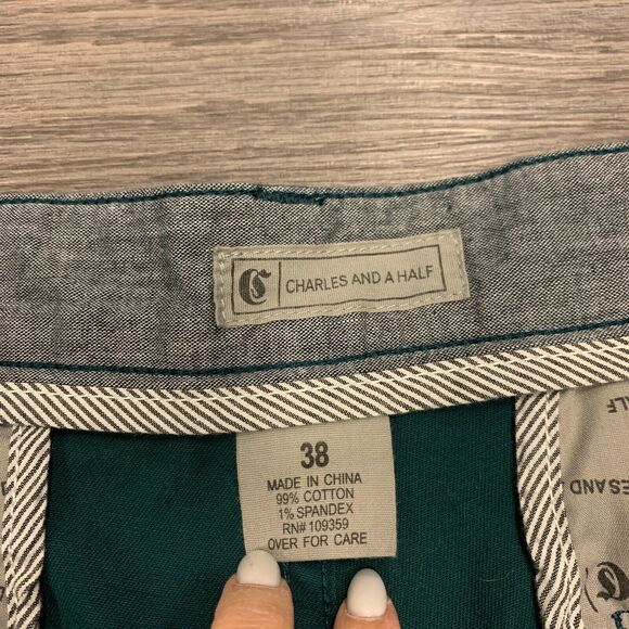 Charles and a Half Shorts Men's Size 38 Forest Green Flat Front Casual Chino - Picture 7 of 9